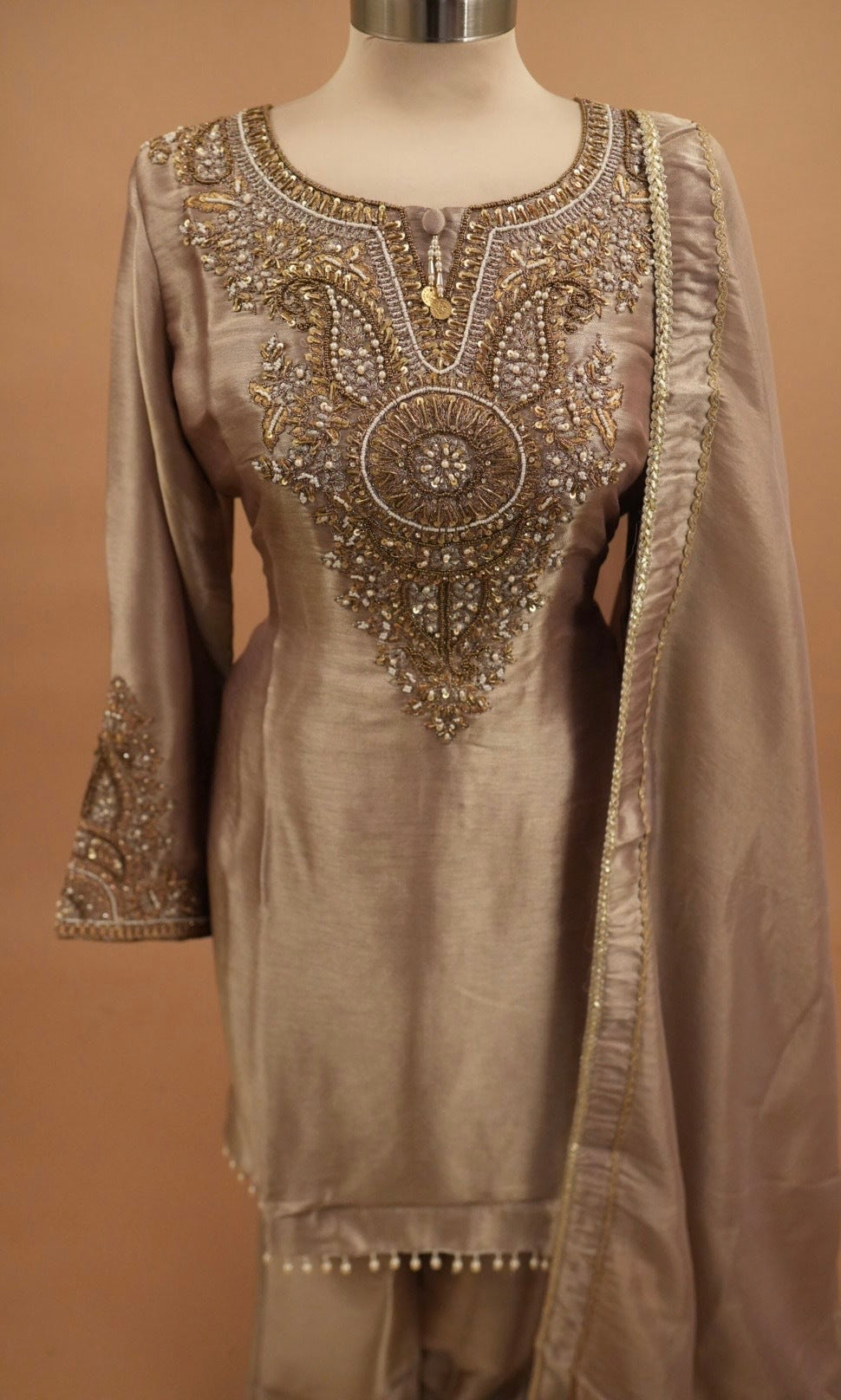 Silk Fabric Designer Party Wear A Line Suit With Pants On Bottom