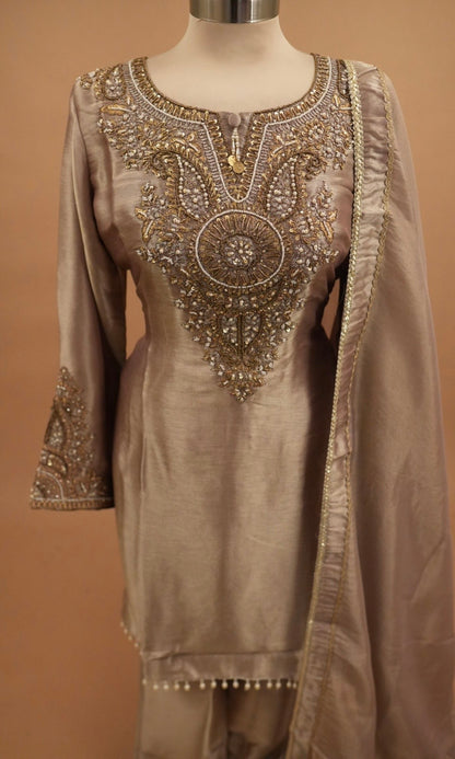 Silk Fabric Designer Party Wear A Line Suit With Pants On Bottom