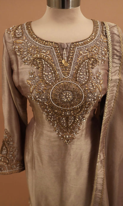 Silk Fabric Designer Party Wear A Line Suit With Pants On Bottom