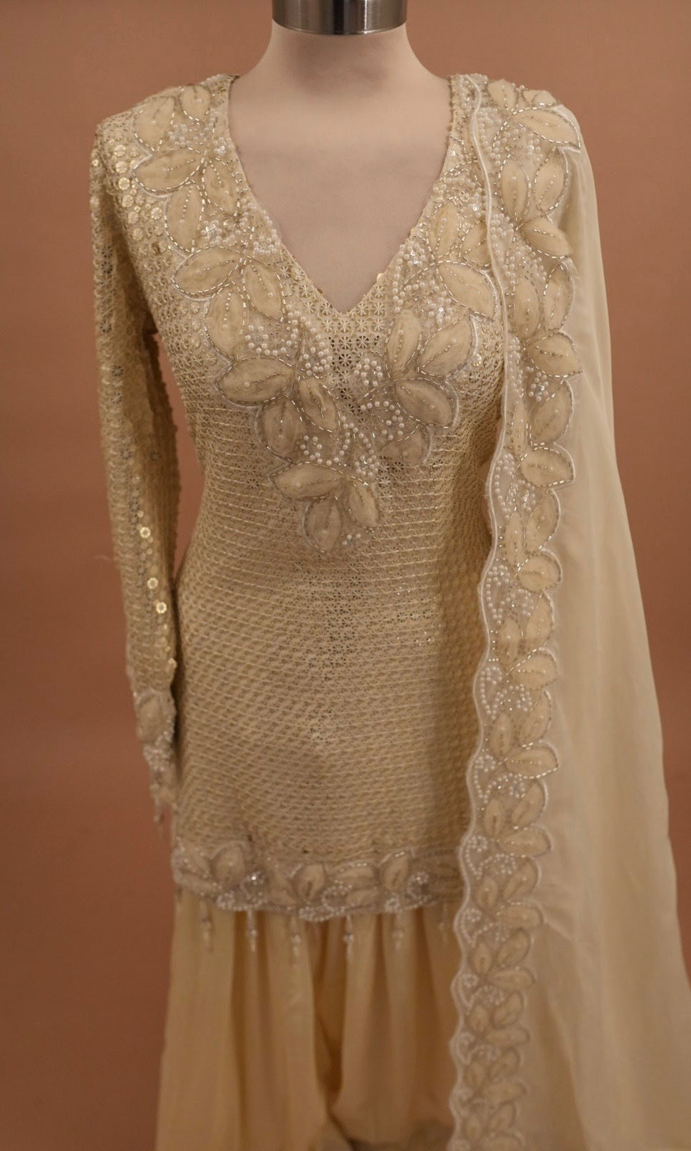 Ivory White Color Organza Fabric Party Wear Designer Pant Salwar Suit