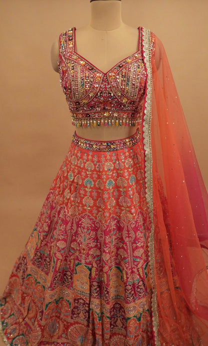 Orange Multicolor Party Wear Designer Lehenga Choli Set