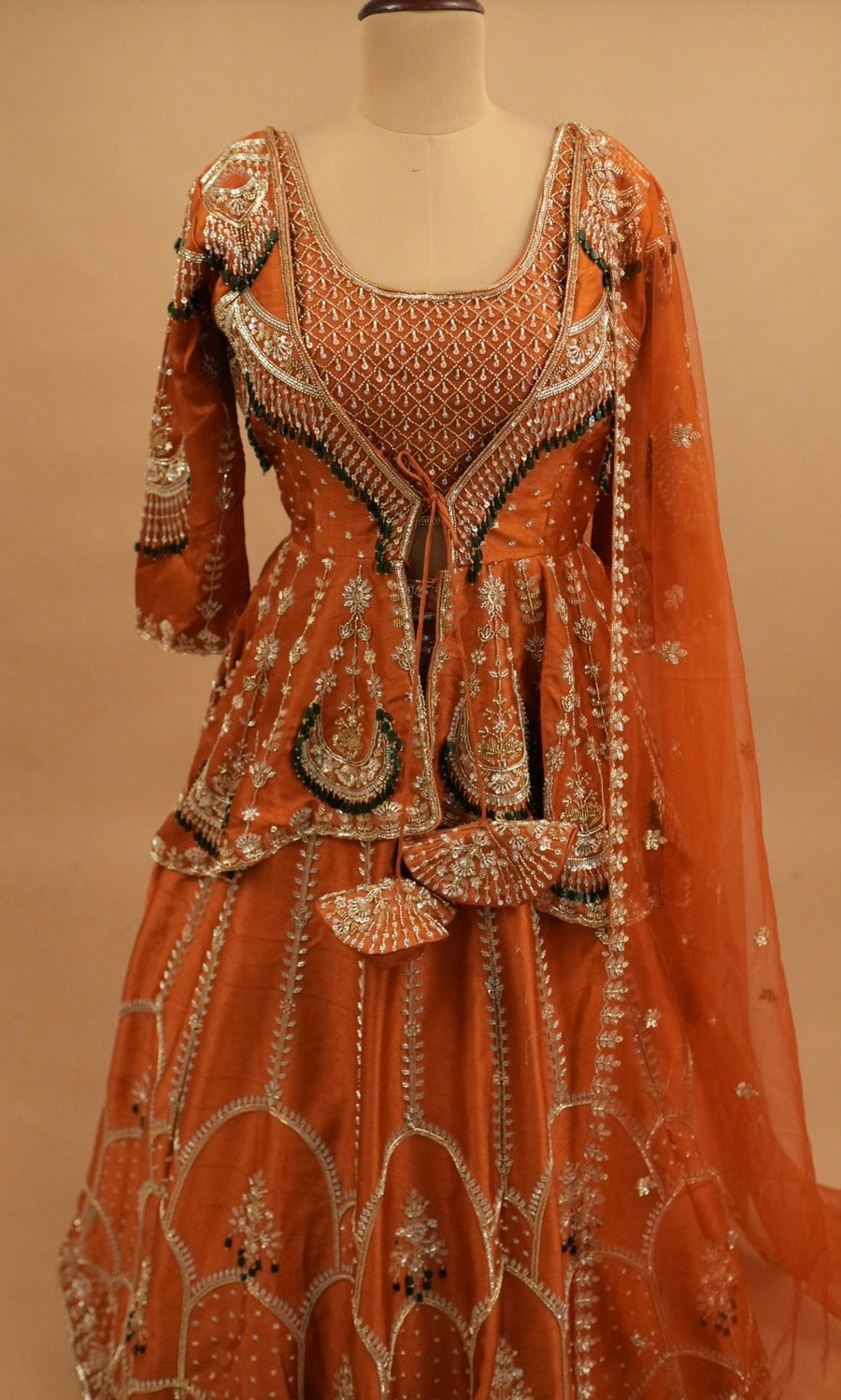 Silk Fabric Hand Work Embroiderey Party Wear Orange Color Designer Lehenga