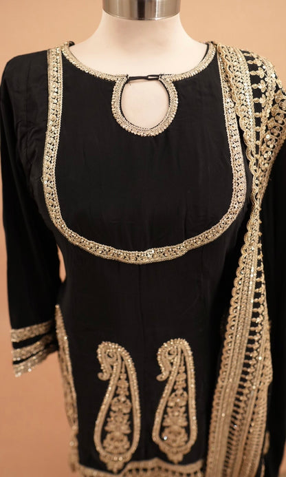 Long Kameez Anarkali Party Wear Suit Black Color With Pants On Bottom