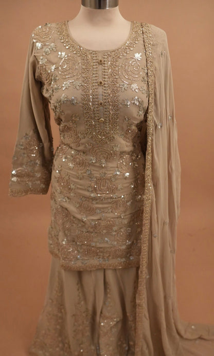 Light Champagne Color Sequin Work Embroiderey Palazzo Suit
