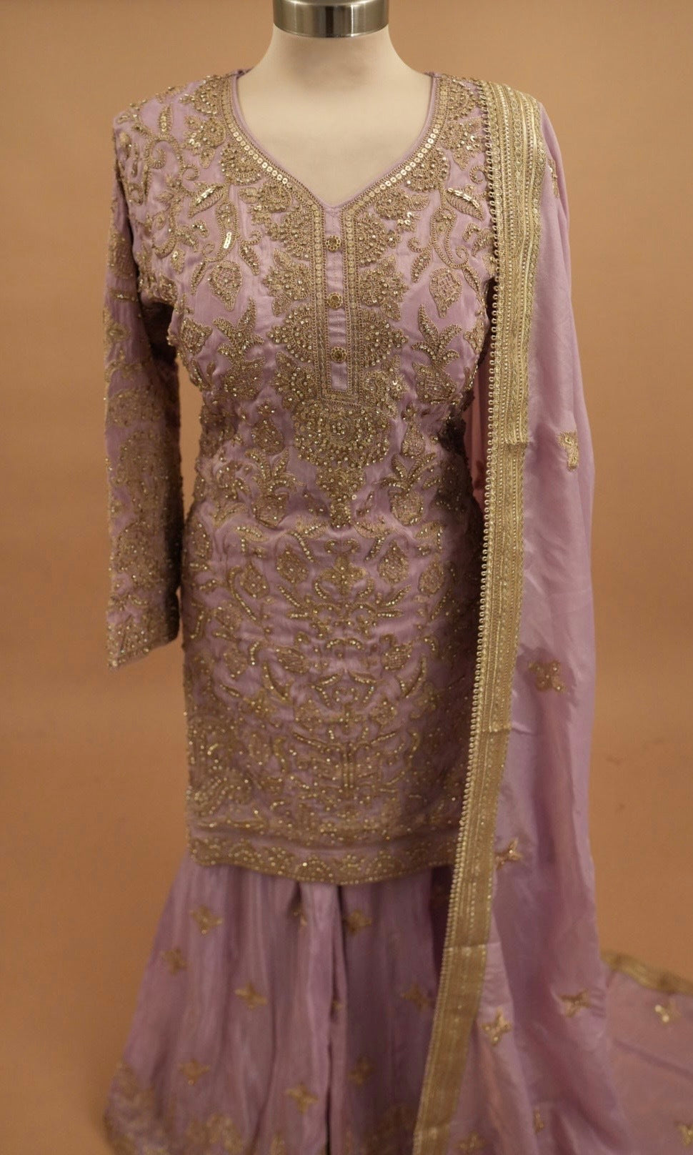 Lavender Color Shimmer Fabric Heavy Palazzo Suit