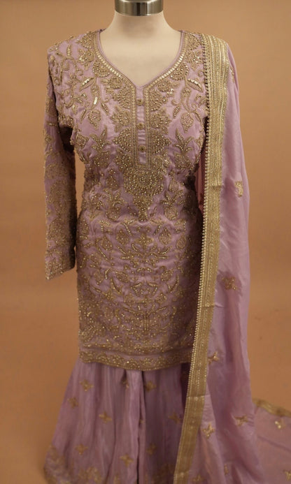 Lavender Color Shimmer Fabric Heavy Palazzo Suit