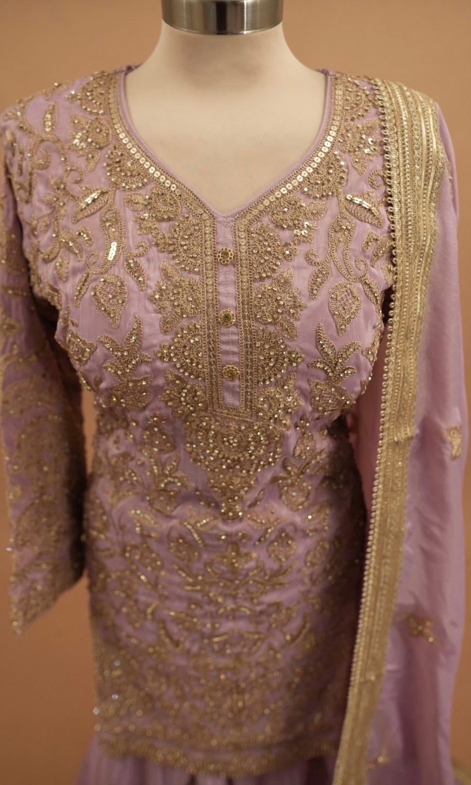 Lavender Color Shimmer Fabric Heavy Palazzo Suit