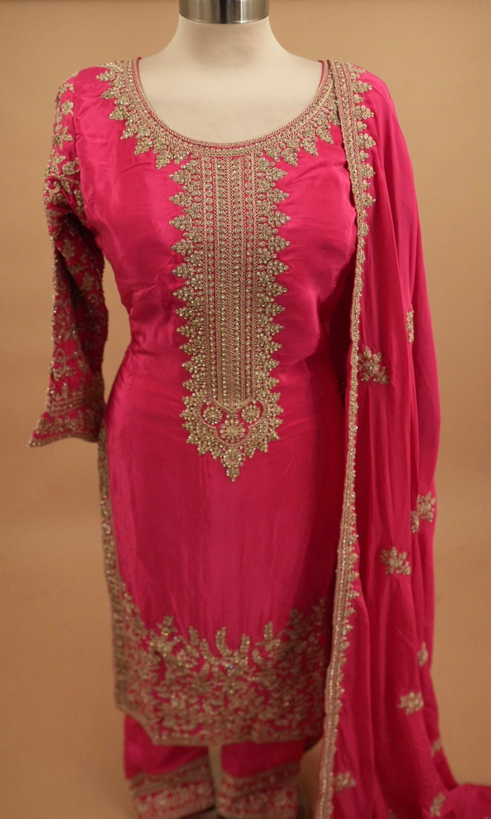 Long Kameez Party Wear Suit Magenta Color With Pants On Bottom