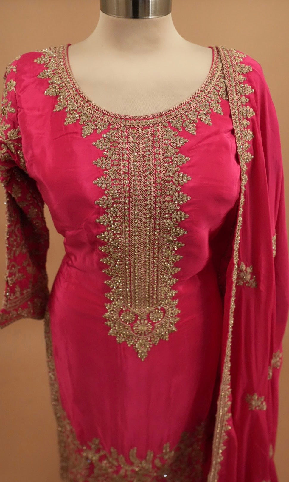 Long Kameez Party Wear Suit Magenta Color With Pants On Bottom