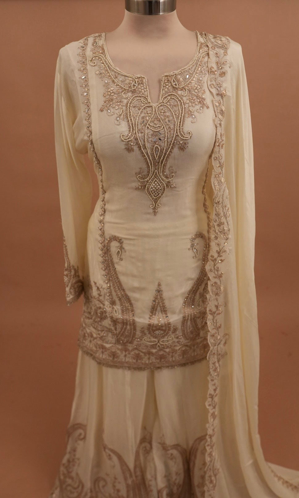 Hand Work Embroiderey Off White Color Party Wear Palazzo Suit