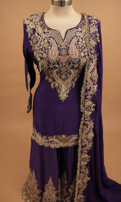 Hand Work Embroiderey Purple Color Party Wear Palazzo Suit