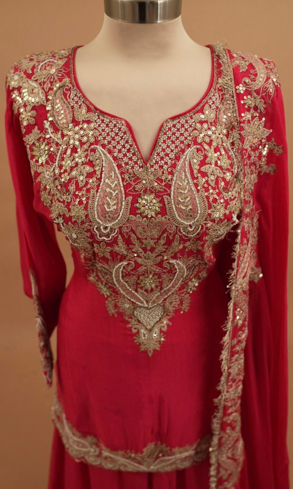 Hand Work Embroiderey Pinkish Red Color Party Wear Palazzo Suit