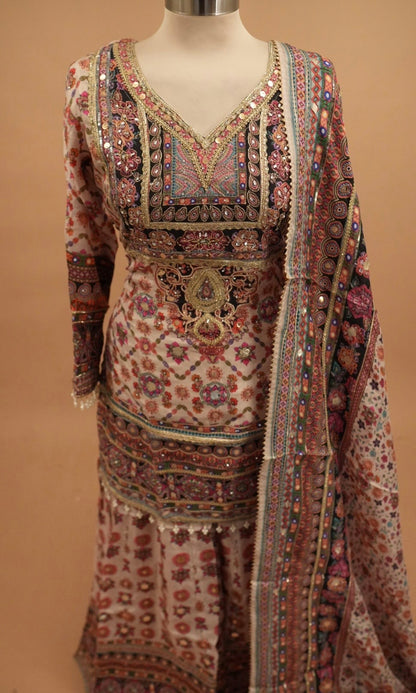 Dasheen Fabric Multicolor Party Wear Palazzo Suit