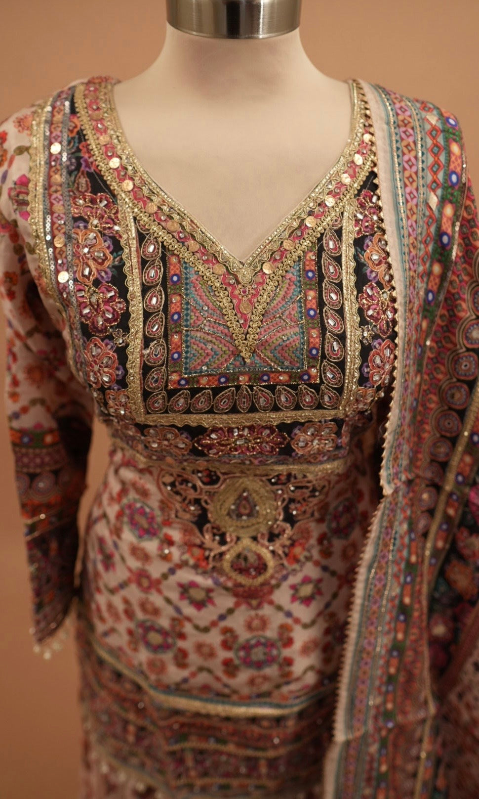 Dasheen Fabric Multicolor Party Wear Palazzo Suit