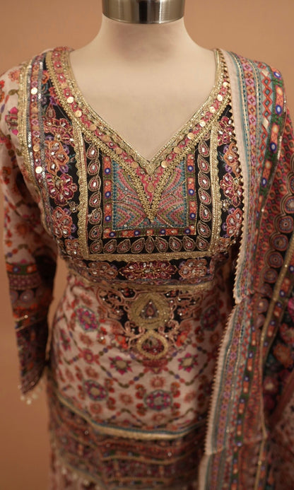 Dasheen Fabric Multicolor Party Wear Palazzo Suit