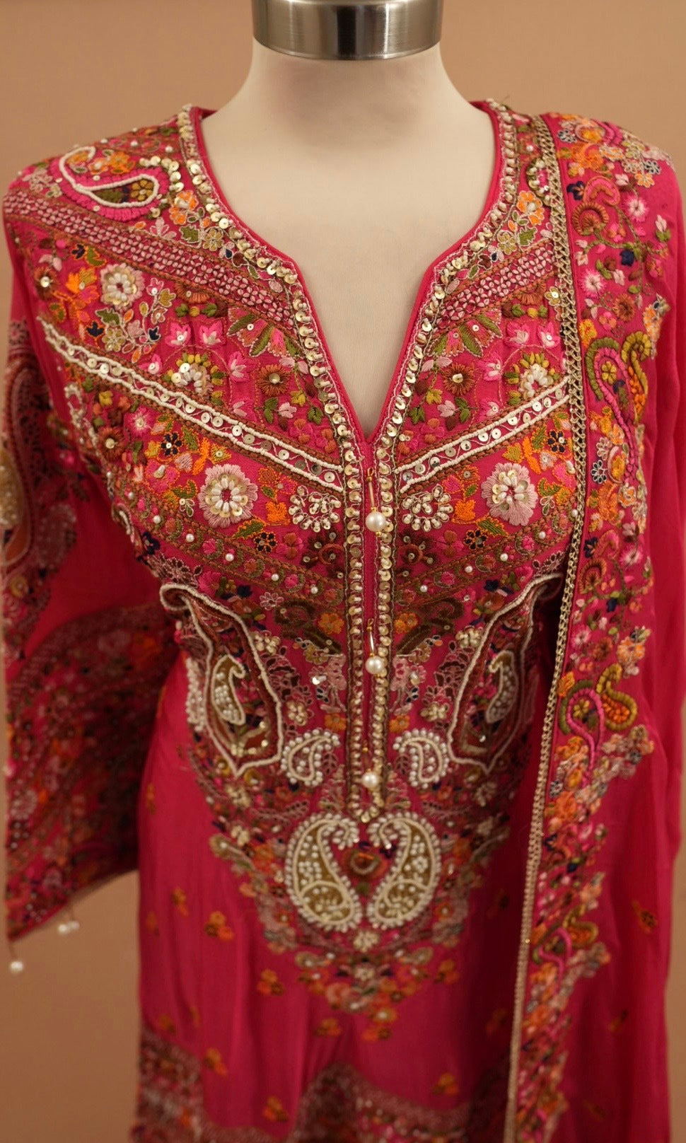 Hand Work Embroiderey Short Anarkali Pinkish Red Color Salwar Pant Suit
