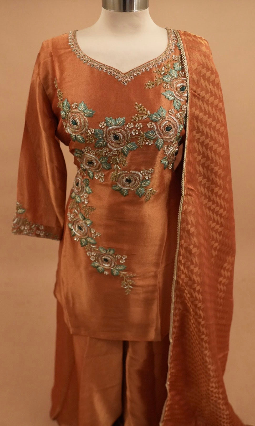 Shimmer Silk Fabric Elegant Style Party Wear Palazzo Suit
