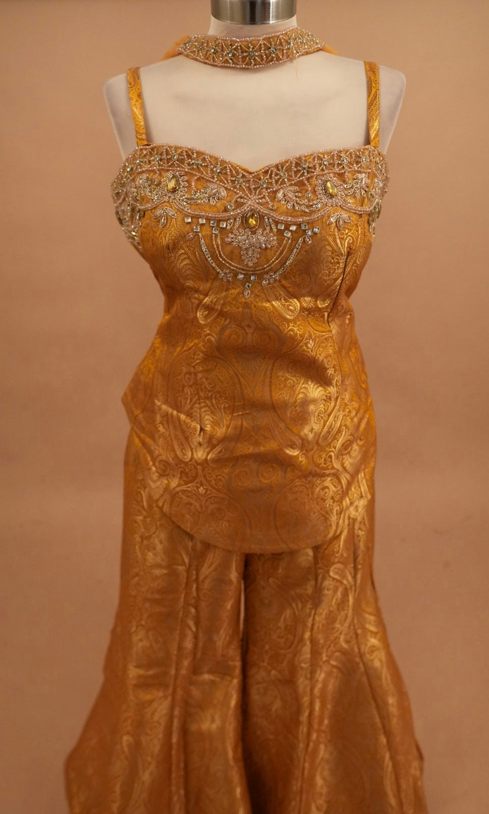 Indo Style Yellow Color Palazzo Suit With Choker Dupatta