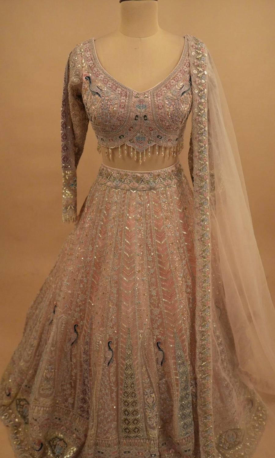 Rose Gold Color Net Fabric Party Wear Lehenga Choli Set