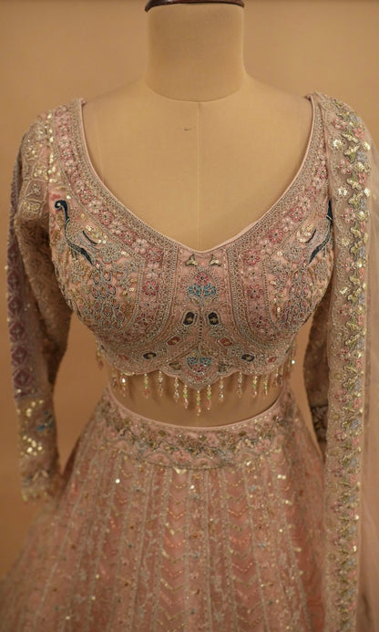 Rose Gold Color Net Fabric Party Wear Lehenga Choli Set