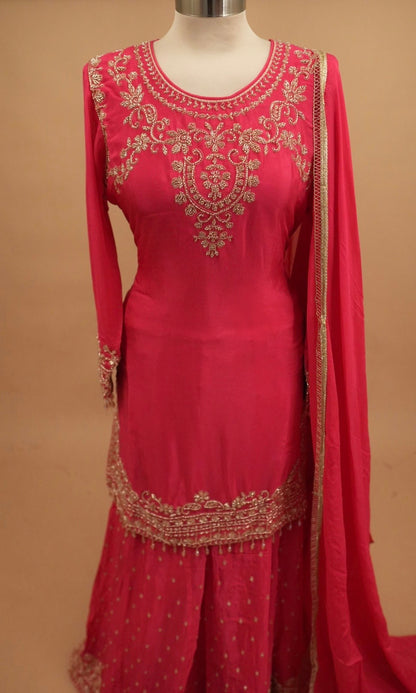 Magenta Color Dasheen Fabric Party Wear Palazzo Suit