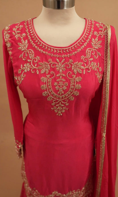 Magenta Color Dasheen Fabric Party Wear Palazzo Suit