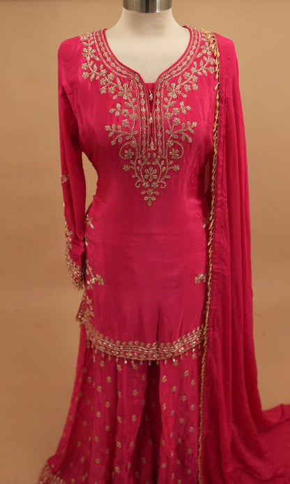Dasheen Fabric Magenta Color Party Wear Palazzo Suit
