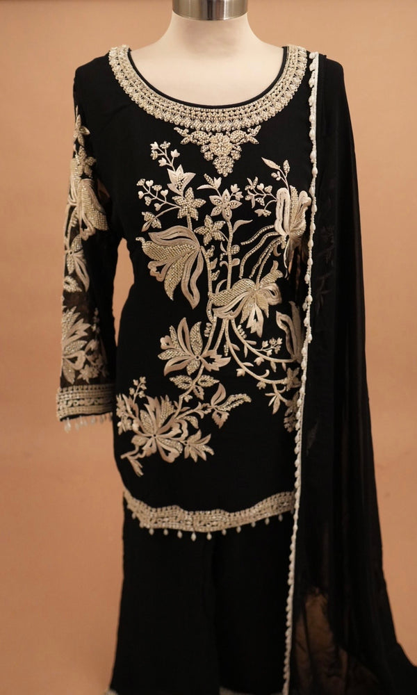 Beads Work Embroiderey Black Color Palazzo Pant Suit