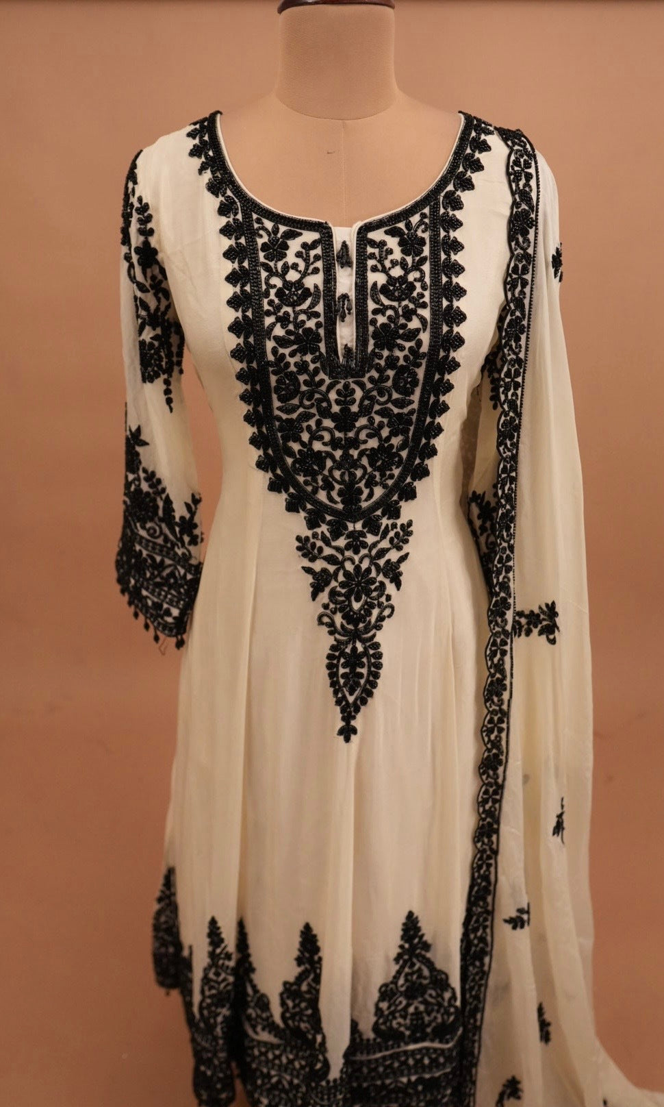 Beads Work Embroiderey Ivory White Color Heavy Anarkali Suit