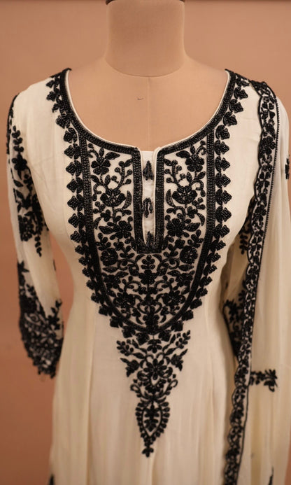 Beads Work Embroiderey Ivory White Color Heavy Anarkali Suit
