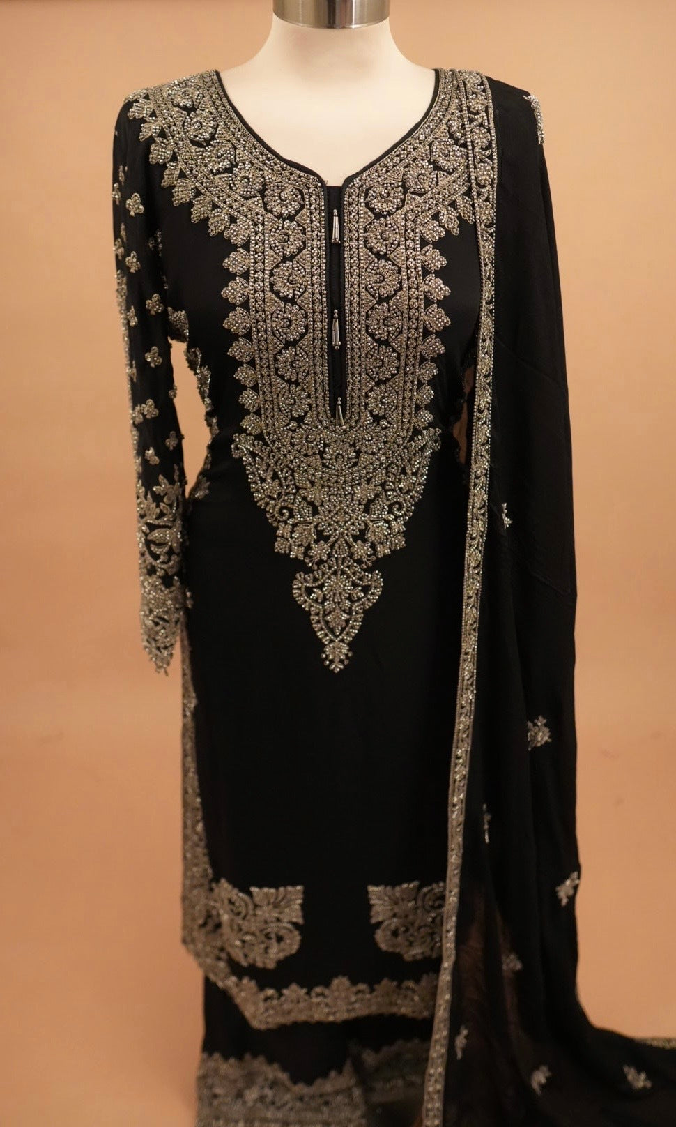 Black Color Long Kameez Party Wear Suit With Palazzo Pants