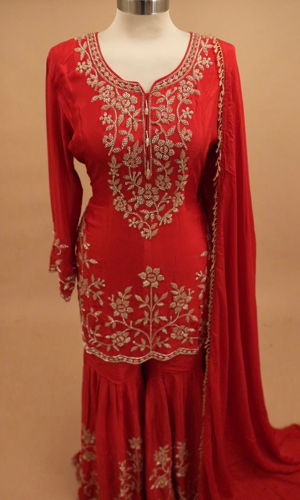 Reddish Maroon Color Party Wear Sharara Suit On Dasheen Fabric