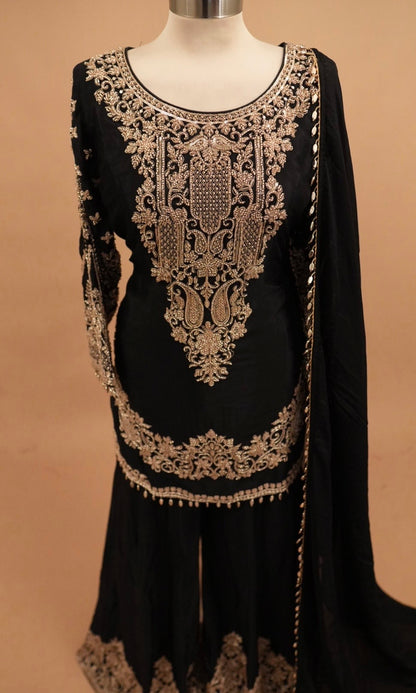 Beads Work Embroiderey Black Color Party Wear Palazzo Suit