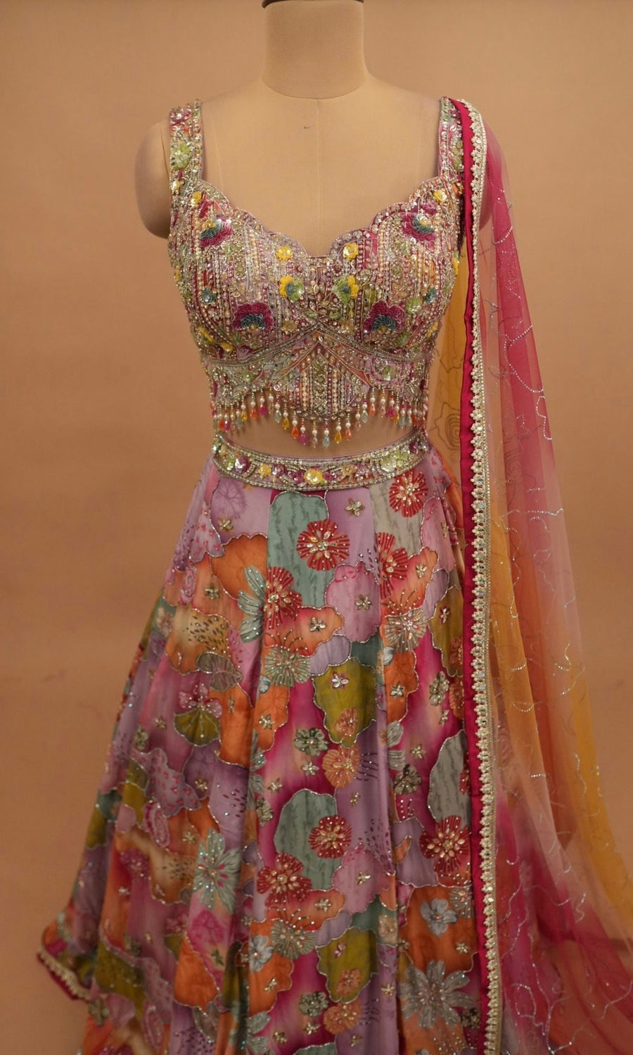 Lavender Multicolor Dasheen Fabric Party Wear Lehenga Choli Set