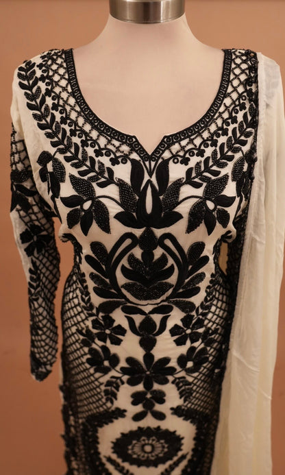 Off White Color Long Kameez Party Wear Suit With Palazzo Pants