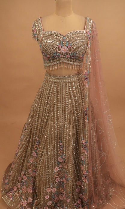 Heavy Embroidered Net Fabric Party Wear Lehenga Choli Set
