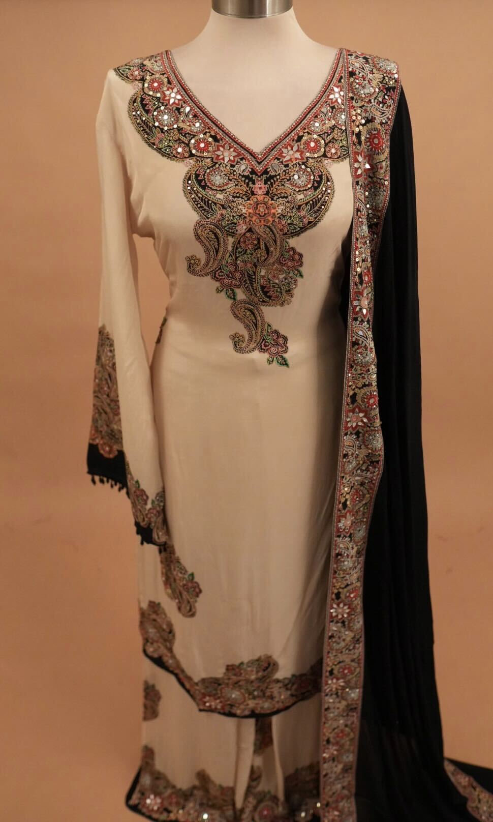 Kashmiri Style Dasheen Fabric Party Wear Suit With Pants On Bottom