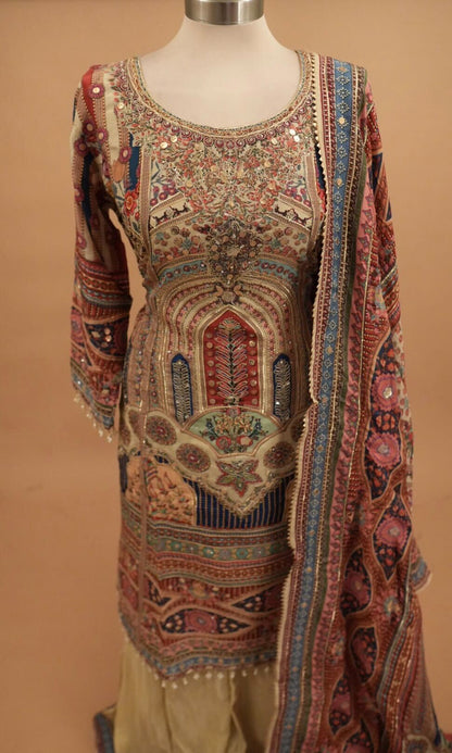Dasheen Fabric Party Wear Multicolor Anarkali Palazzo Suit
