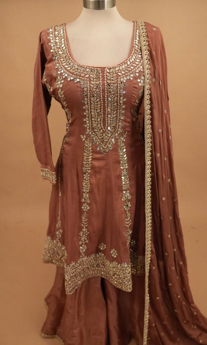 Shimmer Silk Fabric Heavy Mirror Work Embroiderey Palazzo Suit