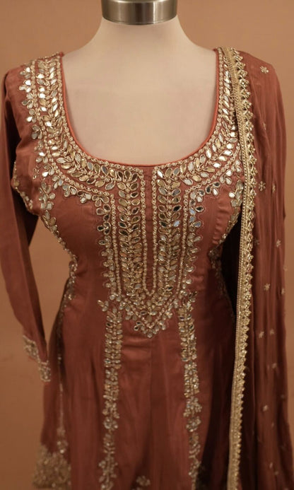 Shimmer Silk Fabric Heavy Mirror Work Embroiderey Palazzo Suit
