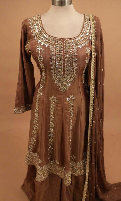 Shimmer Silk Fabric Heavy Mirror Work Embroiderey Palazzo Suit