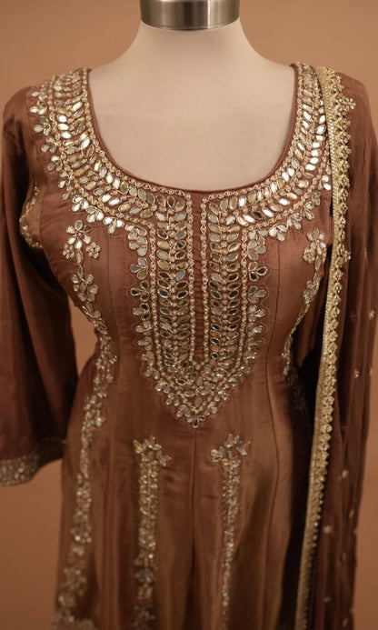 Shimmer Silk Fabric Heavy Mirror Work Embroiderey Palazzo Suit