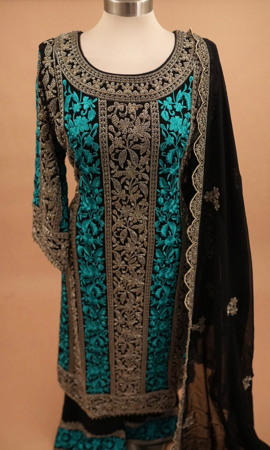 Contrast Long Kameez Suit Light Brown Color With Pants On Bottom