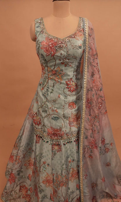 Organza Fabric Hand Work Embroiderey Party Wear Multicolor Color Designer Lehenga