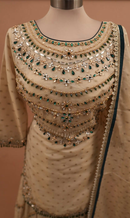 Champagne Color Designer Party Wear Hand Work Embroiderey Palazzo Suit