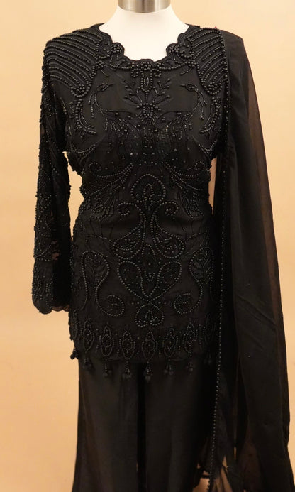 Beads Work Embroiderey Black Color Palazzo Pant Suit