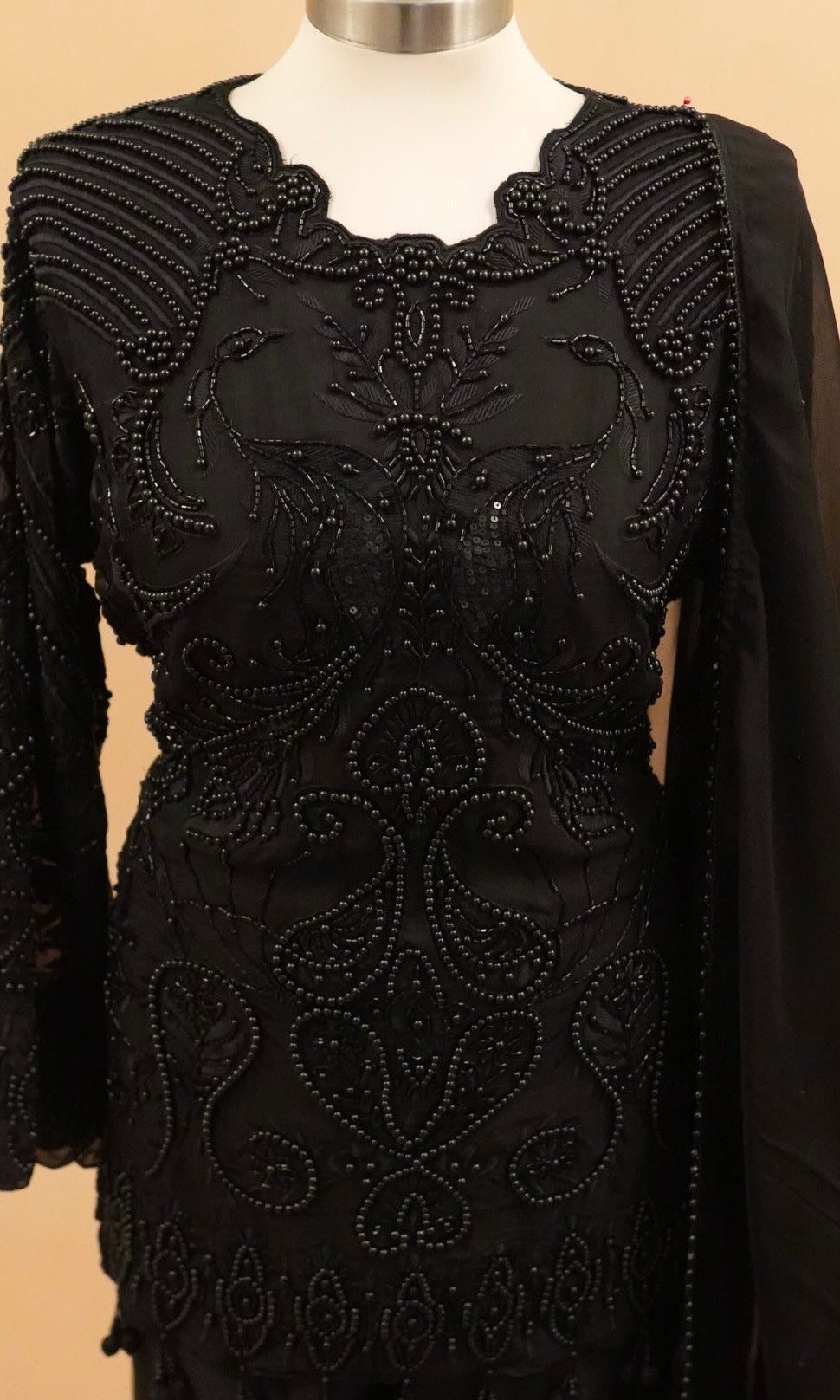Beads Work Embroiderey Black Color Palazzo Pant Suit