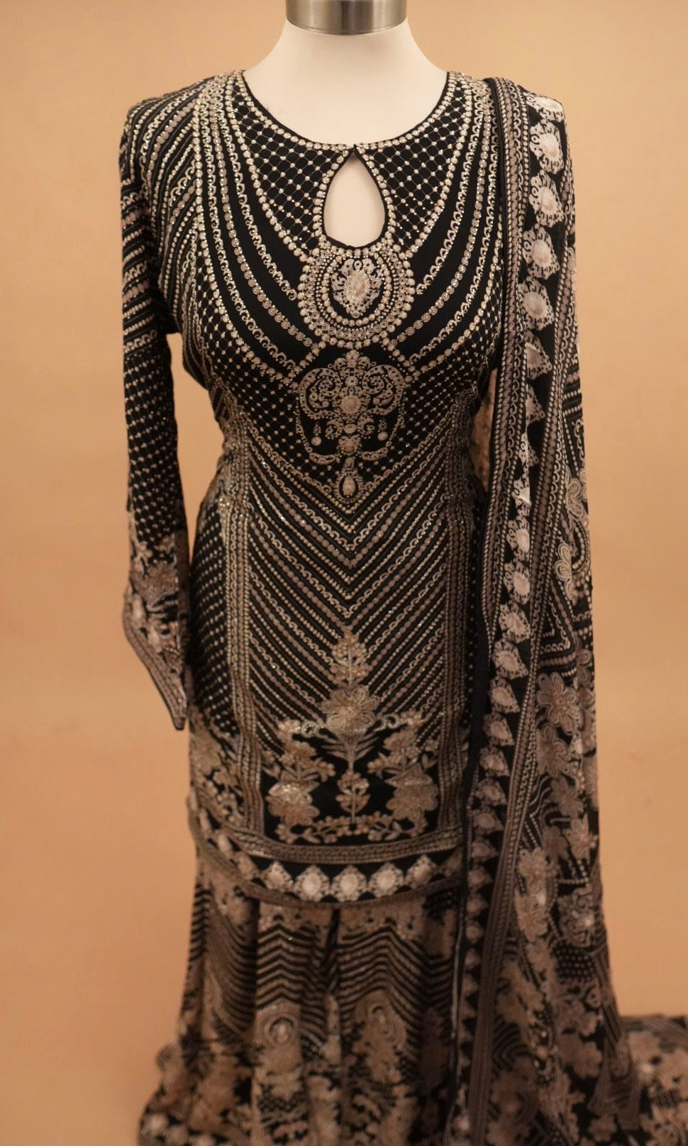 Swarovski Work Embroiderey On Dasheen Fabric Black Color Palazzo Suit