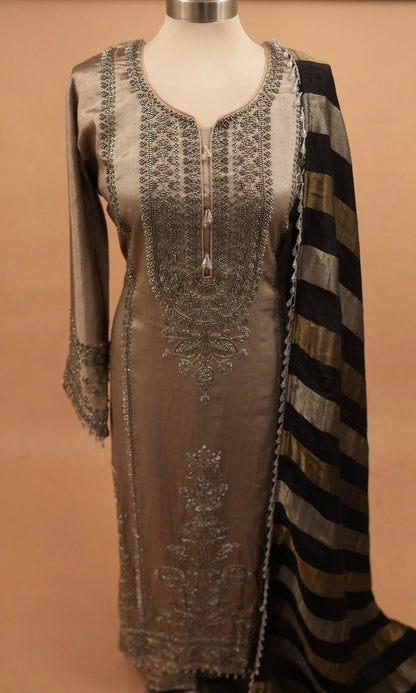 Long Kameez Beads Work Embroidery Party Wear Suit With Palazzo Pants
