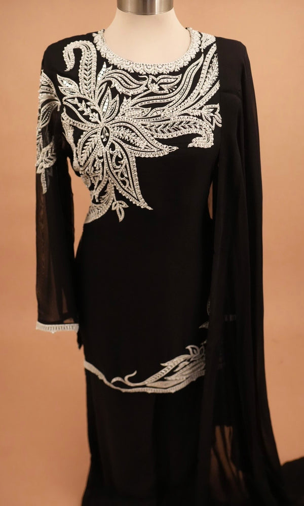Beads Work Embroiderey Black Color Palazzo Pant Suit